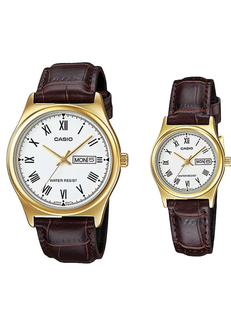 CASIO - Leather Band Quartz Couple Watch With Day & Date MTP/LTP-V006GL-7B - Image 1
