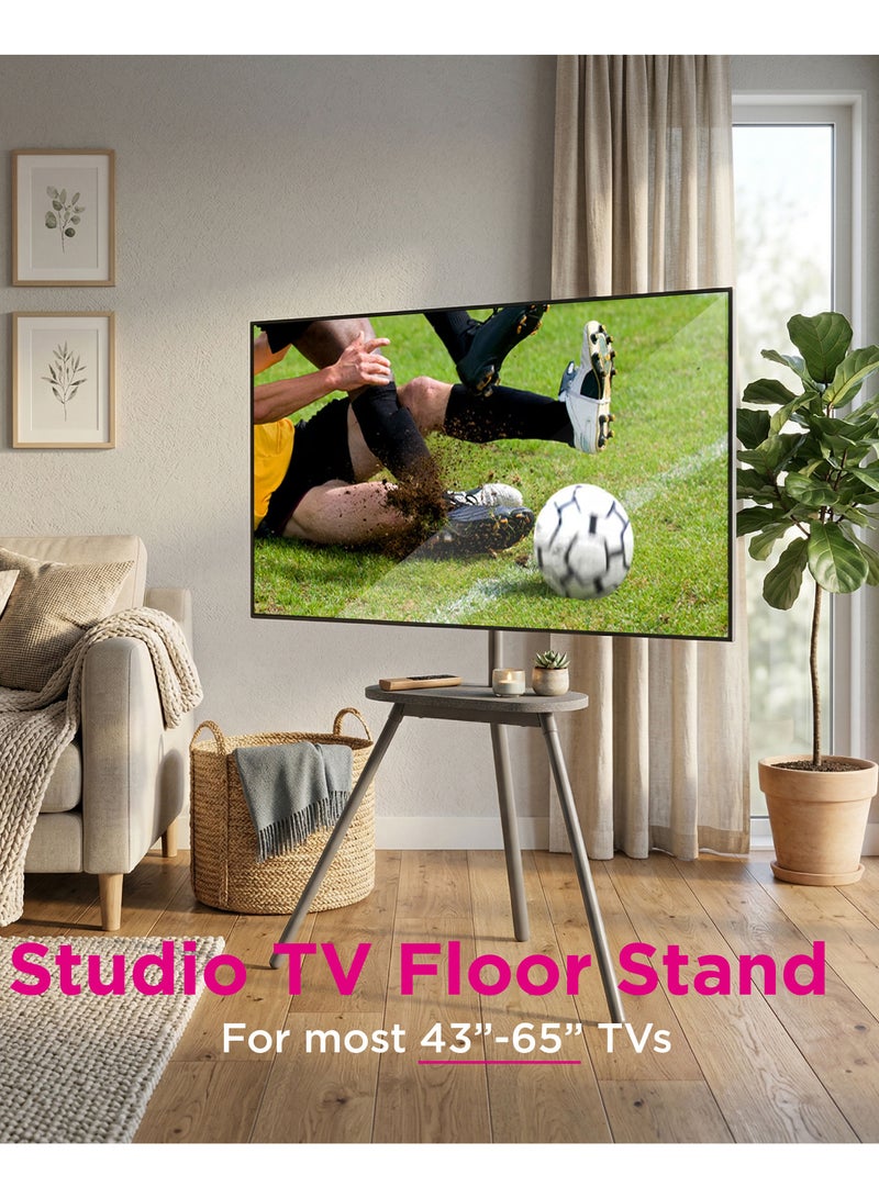 Skill Tech SH 28 44F Easel Studio TV Floor Stand with Fabric Shelf for 43–65 Inch Screens, VESA 400x400mm, Max Load Capacity 40kg – Minimalist Tripod TV Stand  Black - Image 2