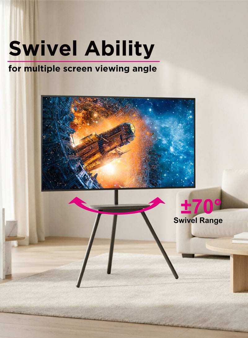 Skill Tech SH 28 44F Easel Studio TV Floor Stand with Fabric Shelf for 43–65 Inch Screens, VESA 400x400mm, Max Load Capacity 40kg – Minimalist Tripod TV Stand  Black - Image 3