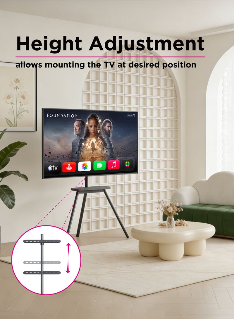 Skill Tech SH 28 44F Easel Studio TV Floor Stand with Fabric Shelf for 43–65 Inch Screens, VESA 400x400mm, Max Load Capacity 40kg – Minimalist Tripod TV Stand  Black - Image 4