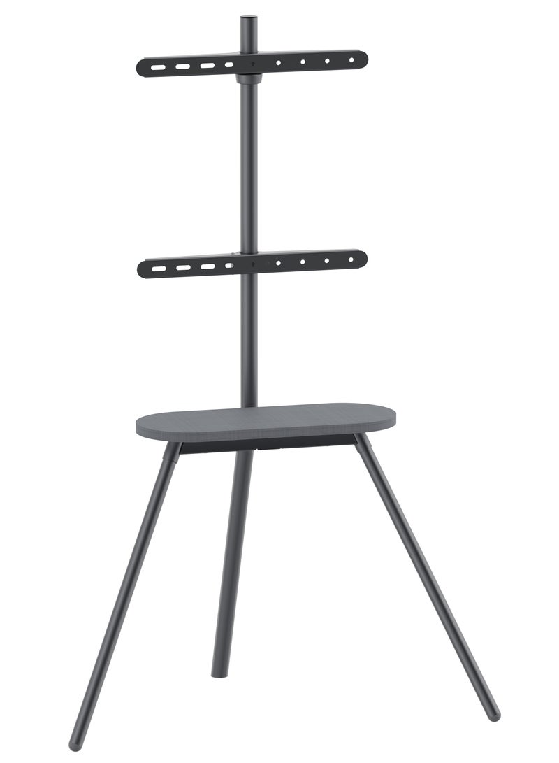 سكيل تك حامل تلفزيون أرضي SH 28 44F Easel Studio مع رف قماشي للشاشات مقاس 43-65 بوصة، VESA 400x400 مم، أقصى سعة تحميل 40 كجم - حامل تلفزيون ثلاثي القوائم بسيط أسود - Image 1