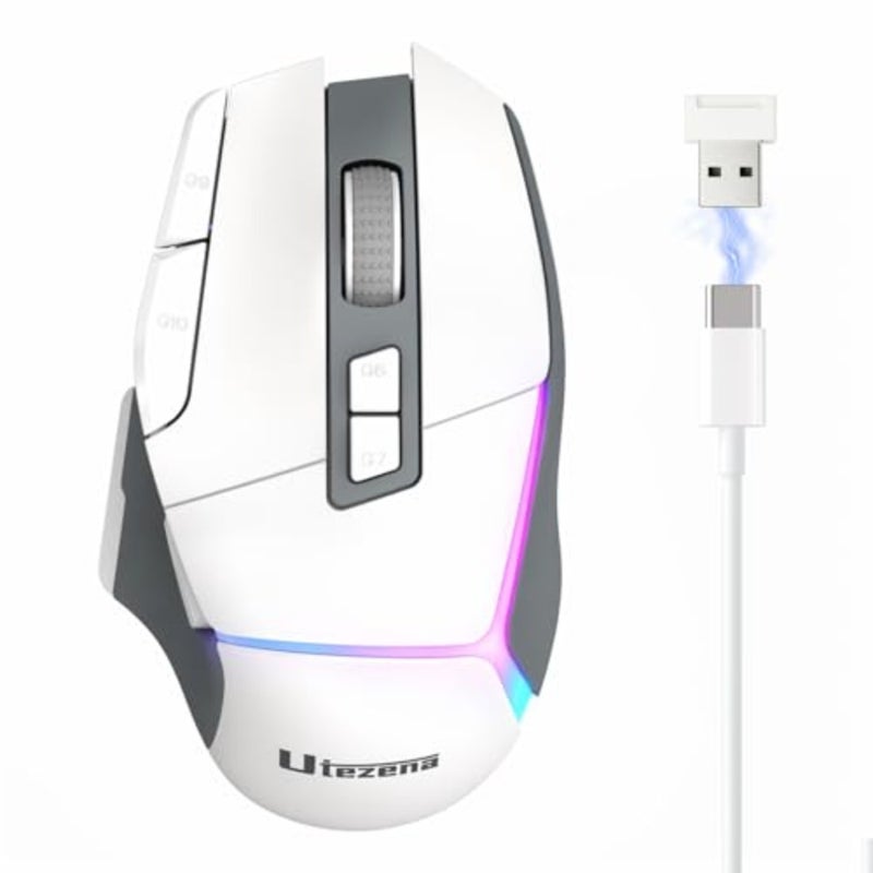 ماوس ألعاب للكمبيوتر الشخصي/Mac، وضع لاسلكي ثلاثي 2.4G/BT/سلكي، 24000 نقطة في البوصة، بطارية 500 مللي أمبير في الساعة، اقتراع 1000 هرتز، 10 أزرار قابلة للبرمجة، أسود، فائق الاستجابة - Image 1