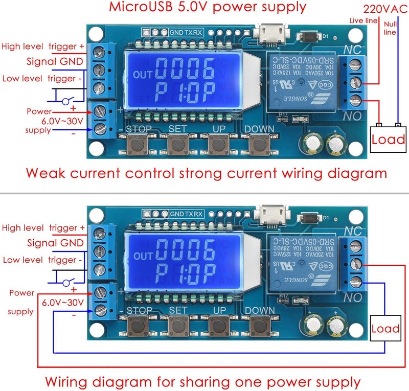 DROK Timer Relay - 5V/12V/24V Time Delay Relay Switch Delay-Off Cycle Timer 0.01s-9999mins with LCD Display Support Micro USB 5V Power Supply - Image 3