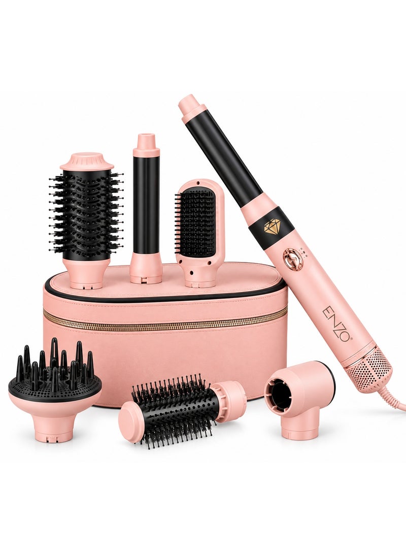 ENZO Professional EN4133PRO Air Styler & Dryer Multi-Styling Set with Curling Barrels, Volumizing Brushes, Smoothing Brush, Diffuser & Drying Nozzle, Pink - Image 1