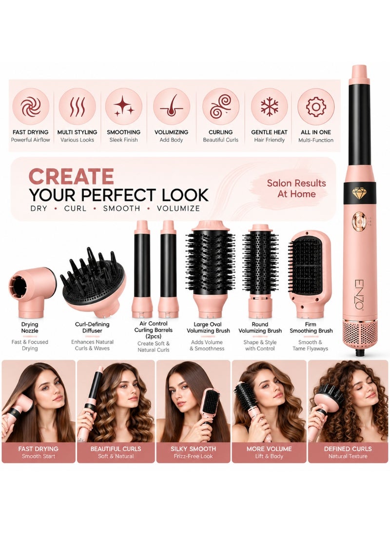 ENZO Professional EN4133PRO Air Styler & Dryer Multi-Styling Set with Curling Barrels, Volumizing Brushes, Smoothing Brush, Diffuser & Drying Nozzle, Pink - Image 2