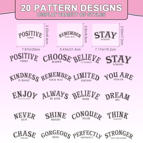 Shejdgart Dtf Transfers Ready to Press - 20 Pcs Motivational Iron on Patches for T-Shirts, Inspirational Quotes Iron on Stickers Heat Transfer Vinyl Decals for DIY Fabric Clothes Decor - Image 2