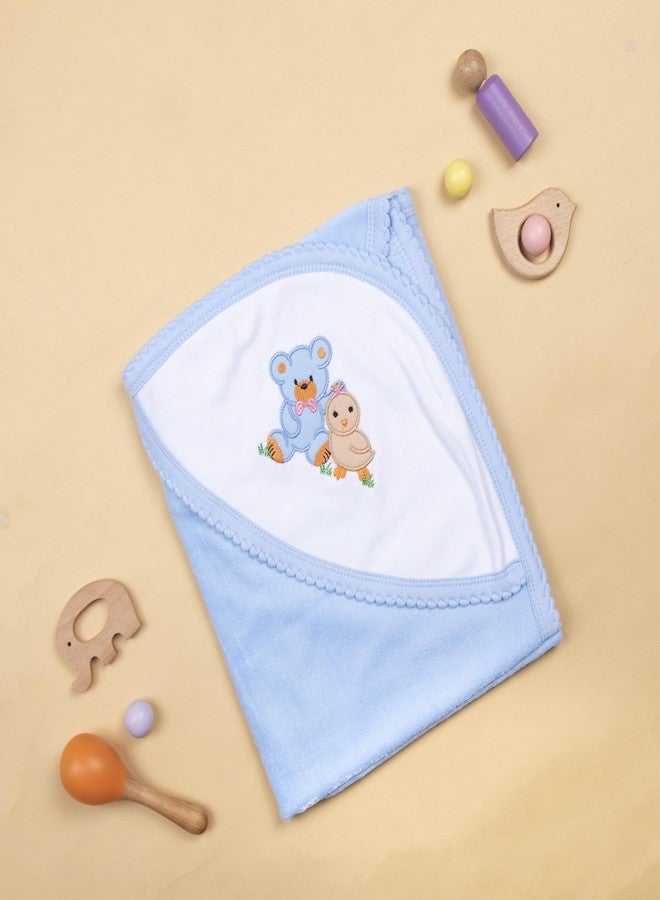 Tinycare Cotton Bath Hooded Towel for New Born, Extra Soft Double Side Terry Fabric Printed Towel for Kids/Toddler/Infants 72 x 72cm, Quick Absorbent, Reusable Towels (Blue- 1P) 0-12 Months - Image 2