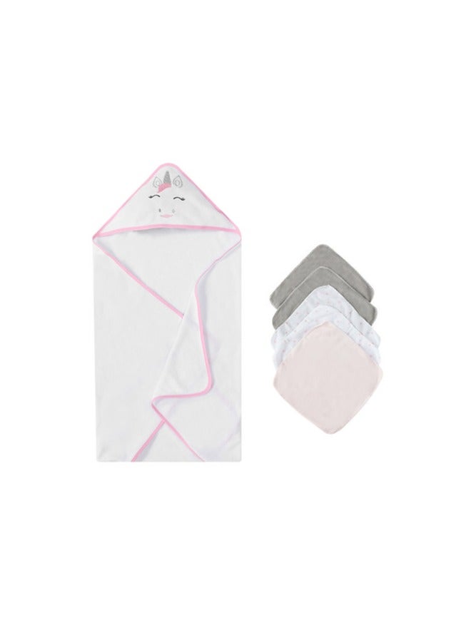 Mothers Choice UnicornThemed Hooded BabyTowel + 5-Pack Face Cloth Set – Essential for Baby Bath Time - Image 3