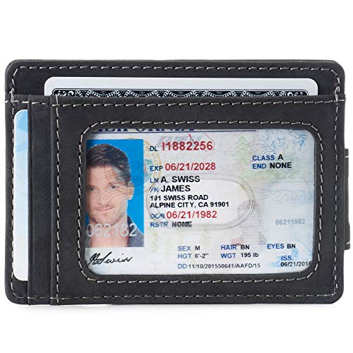 Alpine Swiss Harper Mens RFID Slim Front Pocket Wallet Magnetic Money Clip ID Card Holder Leather Nubuck Black - Image 2