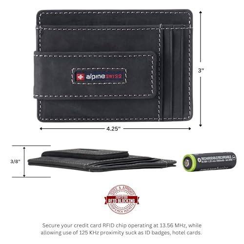 Alpine Swiss Harper Mens RFID Slim Front Pocket Wallet Magnetic Money Clip ID Card Holder Leather Nubuck Black - Image 3