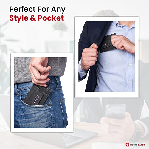 Alpine Swiss Harper Mens RFID Slim Front Pocket Wallet Magnetic Money Clip ID Card Holder Leather Nubuck Black - Image 4