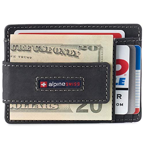 Alpine Swiss Harper Mens RFID Slim Front Pocket Wallet Magnetic Money Clip ID Card Holder Leather Nubuck Black - Image 5