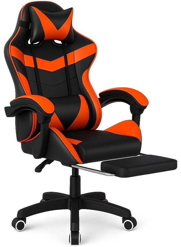 Gaming Chair Flame X1 with Footrest & Lumbar Support – Premium Adjustable Office Chair for Gamers & Professionals – High-Back Ergonomic Design with Headrest, PU Leather, and 360° Swivel (Black&Red) - Image 1