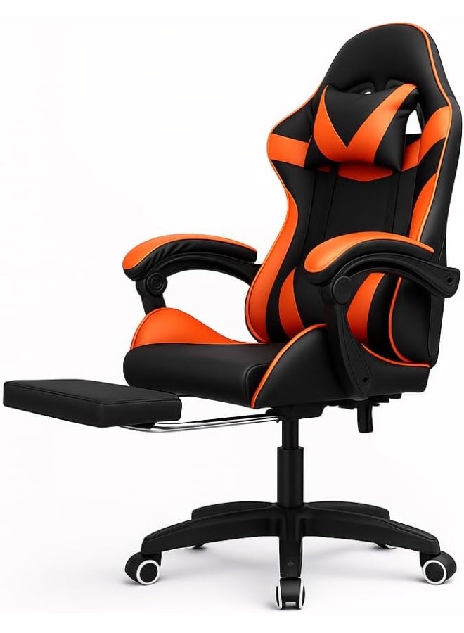 Gaming Chair Flame X1 with Footrest & Lumbar Support – Premium Adjustable Office Chair for Gamers & Professionals – High-Back Ergonomic Design with Headrest, PU Leather, and 360° Swivel (Black&Red) - Image 2