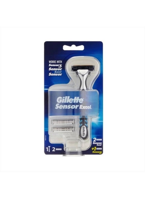Sensor Excel Men's Razor + 3 Razor Blade Refills, Self-Adjusting Twin Razor Blades, Fit All Gillette Sensor Razors