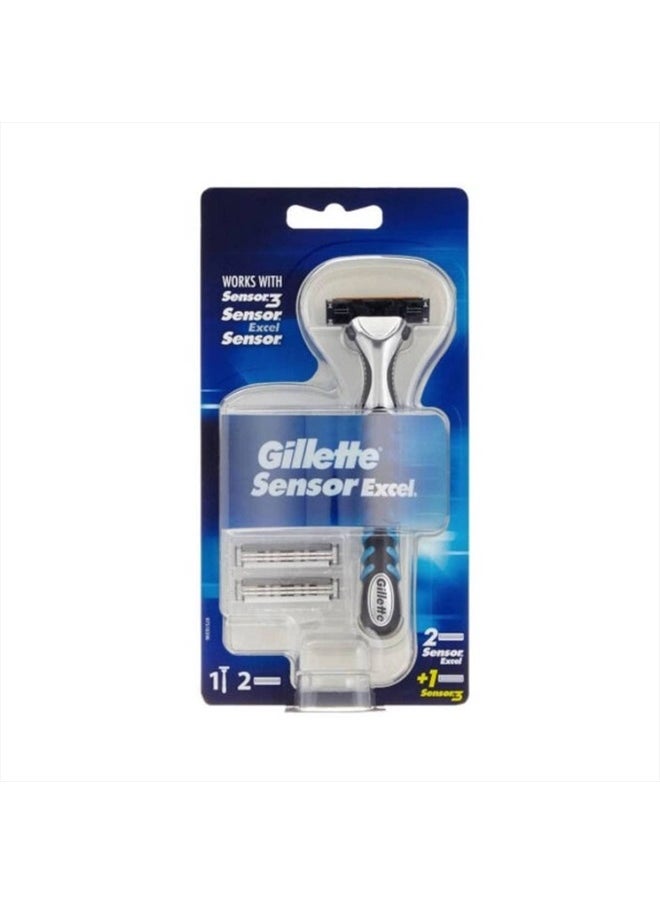 Sensor Excel Men's Razor + 3 Razor Blade Refills, Self-Adjusting Twin Razor Blades, Fit All Gillette Sensor Razors