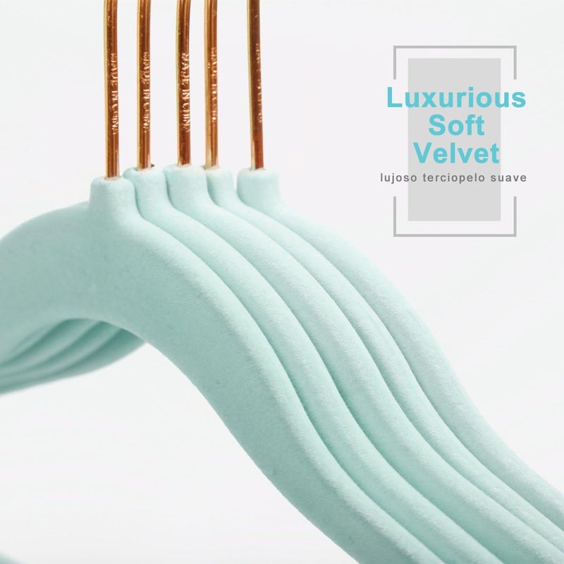 MIZGI Premium Kids Velvet Hangers (Pack of 50) with Copper/Rose Gold Hooks,Space Saving Ultra Thin,Non Slip Baby Hangers for Children's Skirt Dress Pants,Clothes Hangers by (Blue) - Image 5