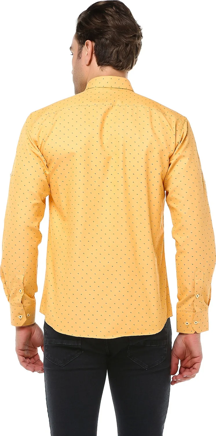 فاريتا Men's Yellow Printed Long Sleeve Slim Fit Shirt