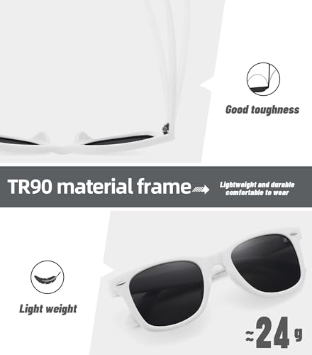 MEETSUN Polarized Sunglasses for Men Women Classic Retro Square Frame Driving Sun Glasses UV400 Protection White Grey - Image 5