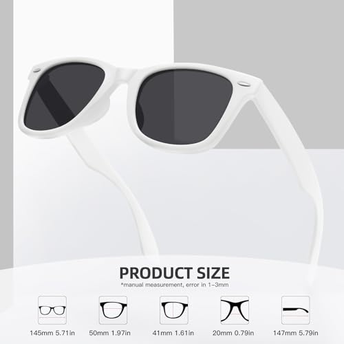 MEETSUN Polarized Sunglasses for Men Women Classic Retro Square Frame Driving Sun Glasses UV400 Protection White Grey - Image 4