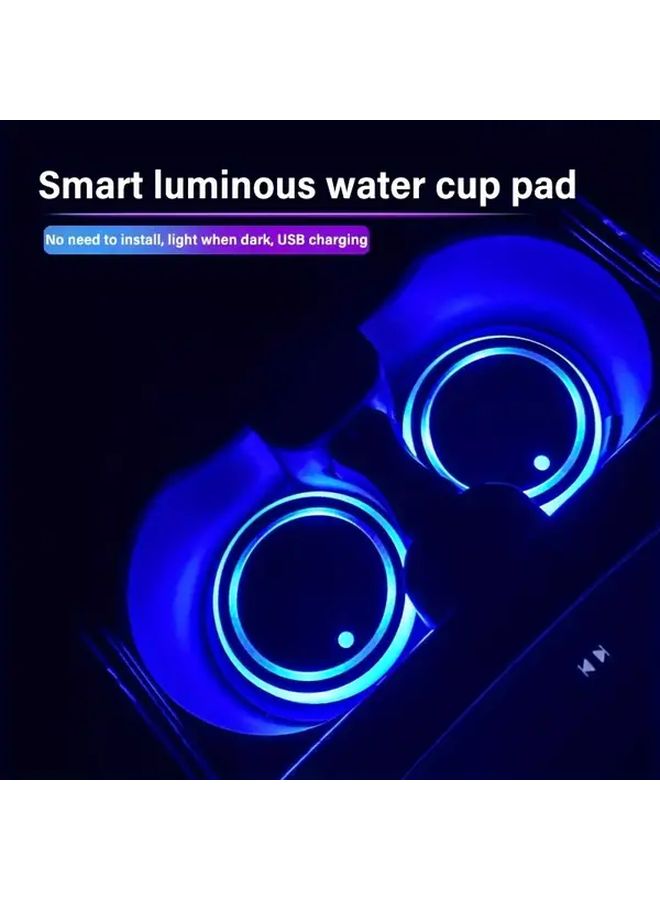 1 Car Cup Coaster With LED Light Sensing Color Ambient Light USB Rechargeable Glow In The Dark Automotive Interior Accessory Bar Decoration Home And Garage Storage Organizer - Image 1