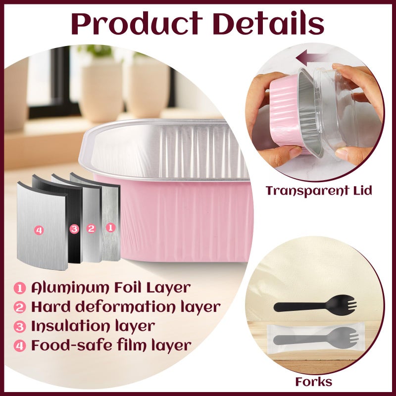 CXIIPOL 35 Pack 5 OZ Square Mini Baking Pans with Lids, 3.5x3.5 Inch Mini Cake Tins, Aluminum Foil Baking Cups Disposable Cake Containers for Party, Wedding, Birthdays, Pink - Image 3