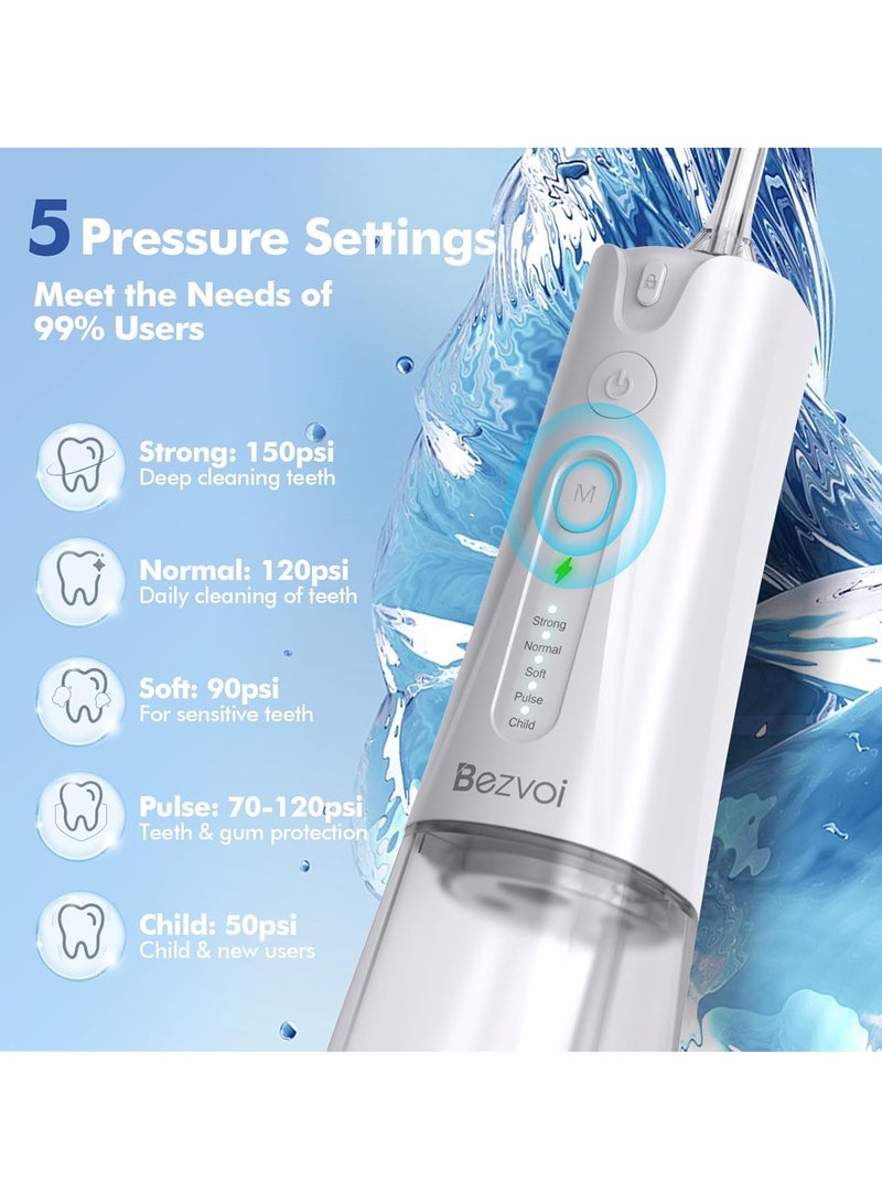 Bezvoi Water Flosser Teeth Pick: 5 Modes Cordless Water Dental Floss 300ML Portable Rechargeable IPX7 Waterproof Electric Water Flossing Cleaning Picks with 6 Jet Tips Oral Irrigator Cleaner, White  - Image 3