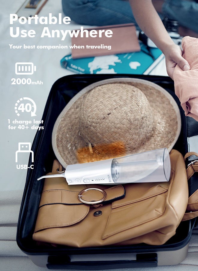 بزفوي خيط مائي كهربائي لتنظيف الأسنان – 5 أوضاع، لاسلكي، قابل لإعادة الشحن، خزان ماء 300 مل، مقاوم للماء IPX7، مع 6 فوهات، جهاز تنظيف الفم بالضغط المائي، أسود - Image 5