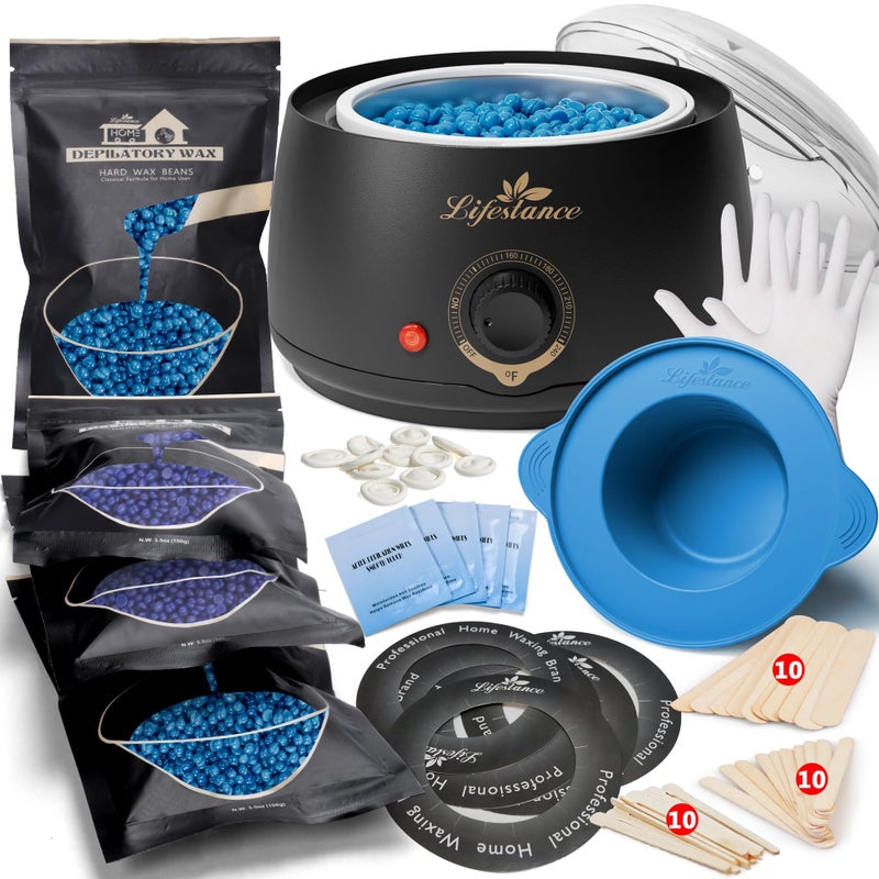 Lifestance Complete Home Waxing Kit, L1 Hard Wax Warmer for Hair Removal, Brazilian Bikini Wax Kit for Women Men, 59 Items, No-Mess Silicone Liner, Wax Heater, Hot Wax Pot for Body Leg Face Eyebrow - Image 1
