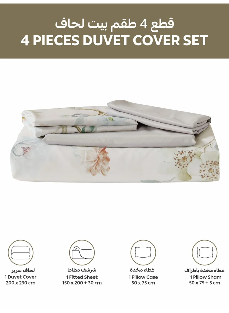Donetella Digital Print Duvet cover Set,Queen Size 200x230 cm - 4-Pcs Bed Set, ,Emirate Collection, Microfiber - 1 Duvet Cover, 1 Fitted Sheet, 1 Pillow Shams, 1 Pillowcases (Filler Not Include)