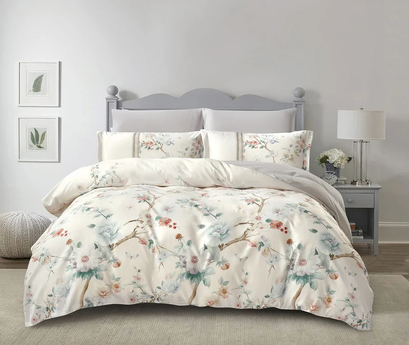 دوناتيلا طقم غطاء لحاف مشجر 4 قطع مقاس كوين يناسب سرير 150×200 سم مايكروفايبر ناعم , تصميم راقي و انيق , يناسب جميع الفصول (لا يشمل حشوة اللحاف)