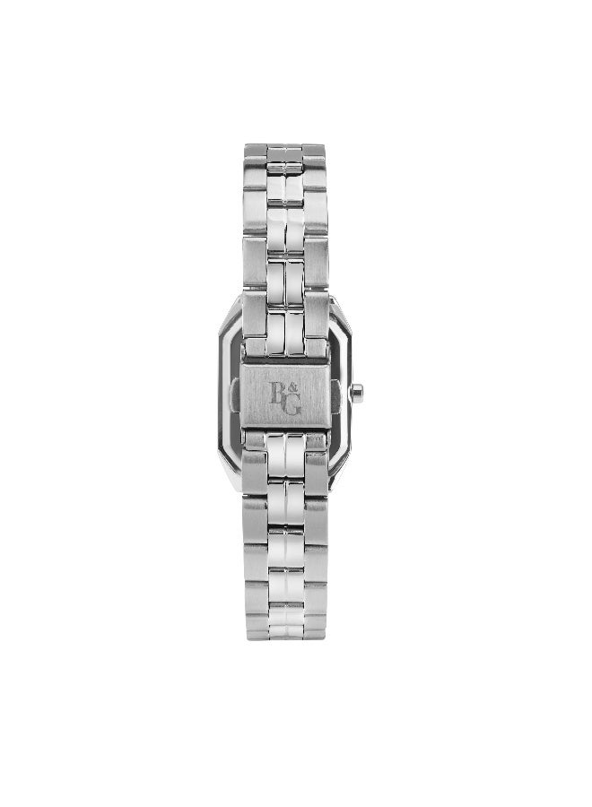 B&G Women's White Rectangular Analog Dial with Silver Stainless Steel Band Watch - 36mm - R3853267509 - Image 4