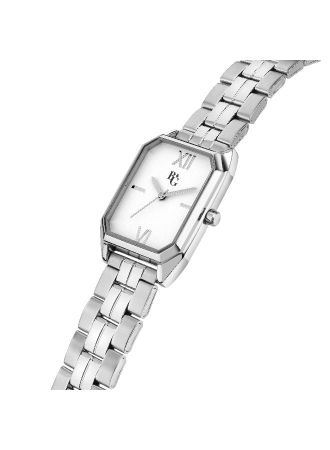 B&G Women's White Rectangular Analog Dial with Silver Stainless Steel Band Watch - 36mm - R3853267509 - Image 2