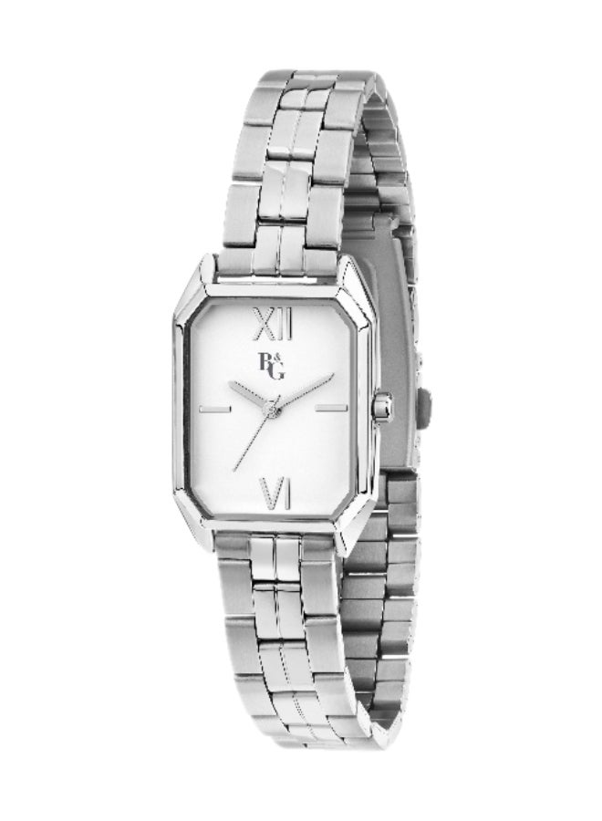 B&G Women's White Rectangular Analog Dial with Silver Stainless Steel Band Watch - 36mm - R3853267509 - Image 1