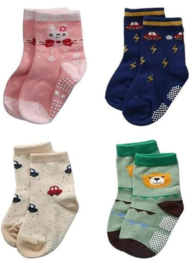 ASJAR Ramita Cotton Anti Slip Grip Dotted Socks for Kids And Babies Boys & Girls (Random Designs/Assorted)-(Pack of 4) - Image 1