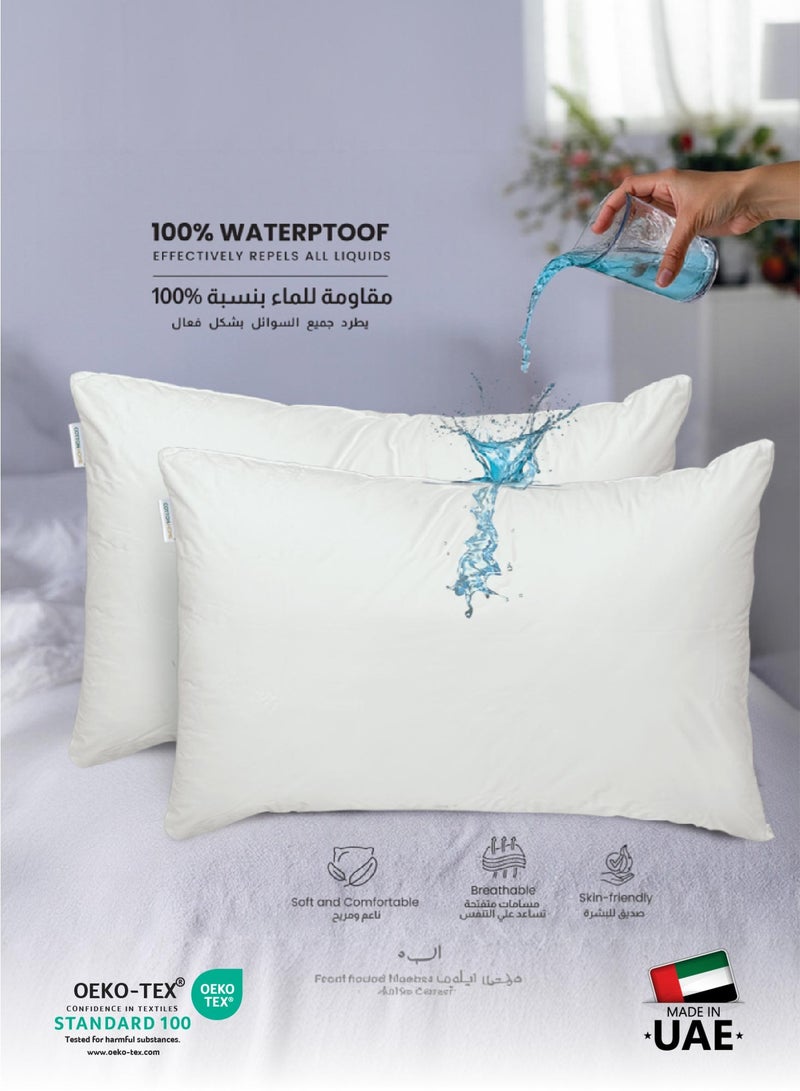 كوتون هوم Cotton Home® 100% واقيات وسادة مغلفة من البولي يوريثان مقاومة للماء مقاس قياسي 50 × 75 سم، 20 × 26 بوصة أغطية وسادة مبطنة من الألياف الدقيقة بسحاب ناعمة ومسامية، عبوة بيضاء مضادة للحساسية 1 - Image 2