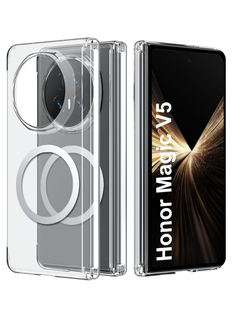 Aookay Magnetic for Honor Magic V5 Case with Hinge Protection, [Compatible with MagSafe] Slim Thin Transparent PC Back Anti-Yellow Mil-Grade Protection Shockproof Phone Cover for Magic V5 5G (Clear) - Image 1