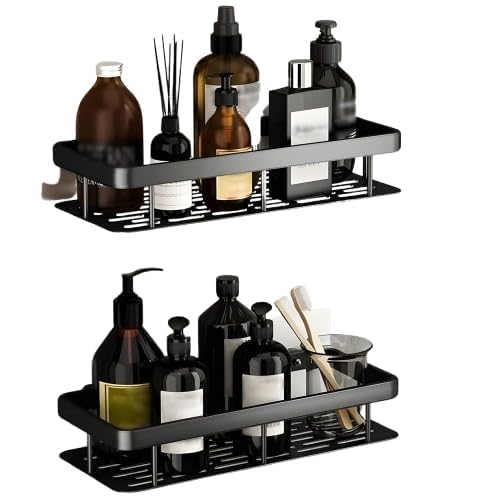 REMICH 2Pack Adhesive Shower Caddy - Multifunctional Large Capacity Bathroom Rack - Space Saving Bathroom Organizer Shelf - Rustproof Waterproof and Easy Mount - Bathroom Accessories Holder_Black - Image 1