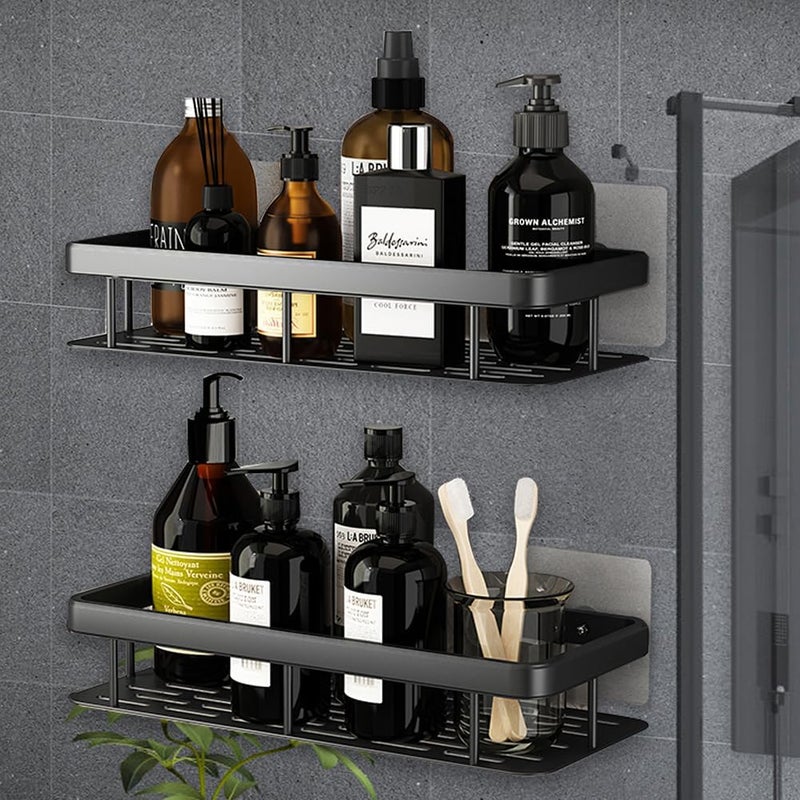 REMICH 2Pack Adhesive Shower Caddy - Multifunctional Large Capacity Bathroom Rack - Space Saving Bathroom Organizer Shelf - Rustproof Waterproof and Easy Mount - Bathroom Accessories Holder_Black - Image 5