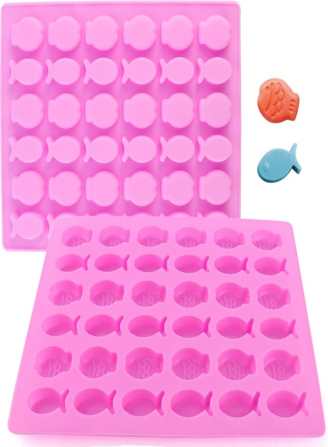JOGILBOY 2 Pack Mini Fish Shaped Mold Non-stick Chocolate 36-Cavity Food Grade Silicone Molds for Baking and Homemade Treats, Gelatin Gummies, Candy, Biscuits, Ice Cubes, Chocolate - Image 1