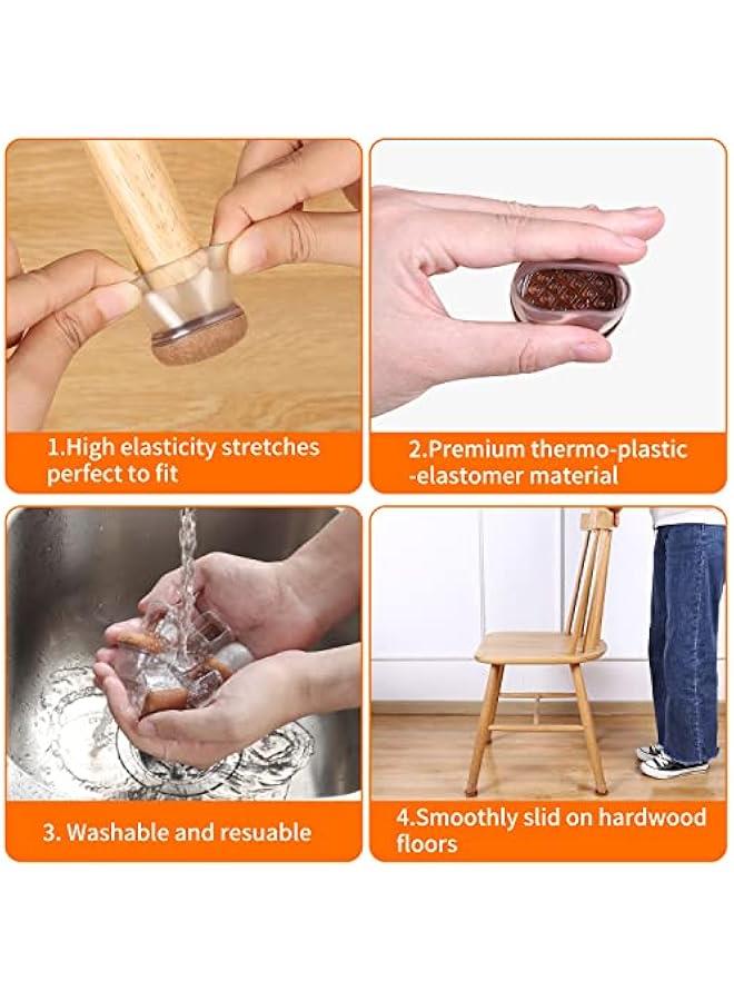 24PCS Clear Chair Leg Floor Protectors for Hardwood Floors, Floor Protectors for Chairs, Felt Furniture Pads, Chair Leg Caps Covers, Chair Leg Socks Bar Stool Leg Floor Protectors (Fit: 0.8 - 1.1) - Image 4