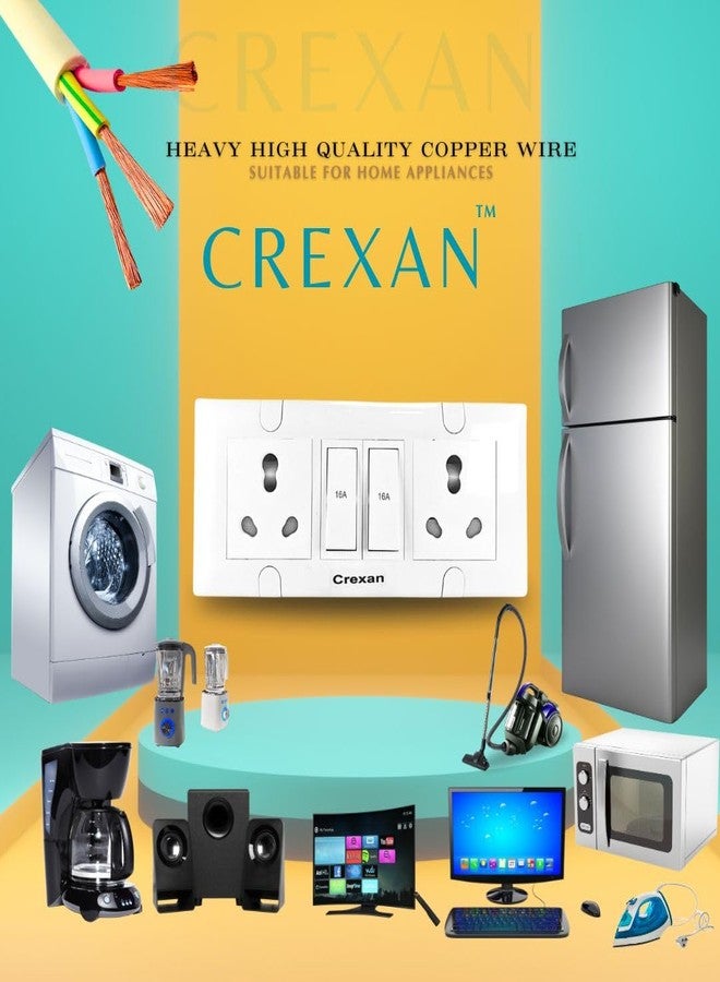 CREXAN لوحة تمديد كريكسان 6/16 أمبير و1500/2500 واط مع مفتاح 16 أمبير ومقبس 6/16 أمبير - 2 مع غطاء أمان، سلك نحاسي أبيض ثلاثي النواة 2.5 مم مربع (قابس صغير 6 أمبير بقدرة 2500 واط، طول 2 متر) - Image 4