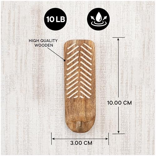 Indian-Shelf IndianShelf Boho Decorative Wood Adhesive Wall Hooks for Hanging Coats, Keys, Leash, Hat, Towel Holder, Cute Sticky Key Holder, White Brown Western Wall Décor (6 Hooks 12 Strips) - Image 4