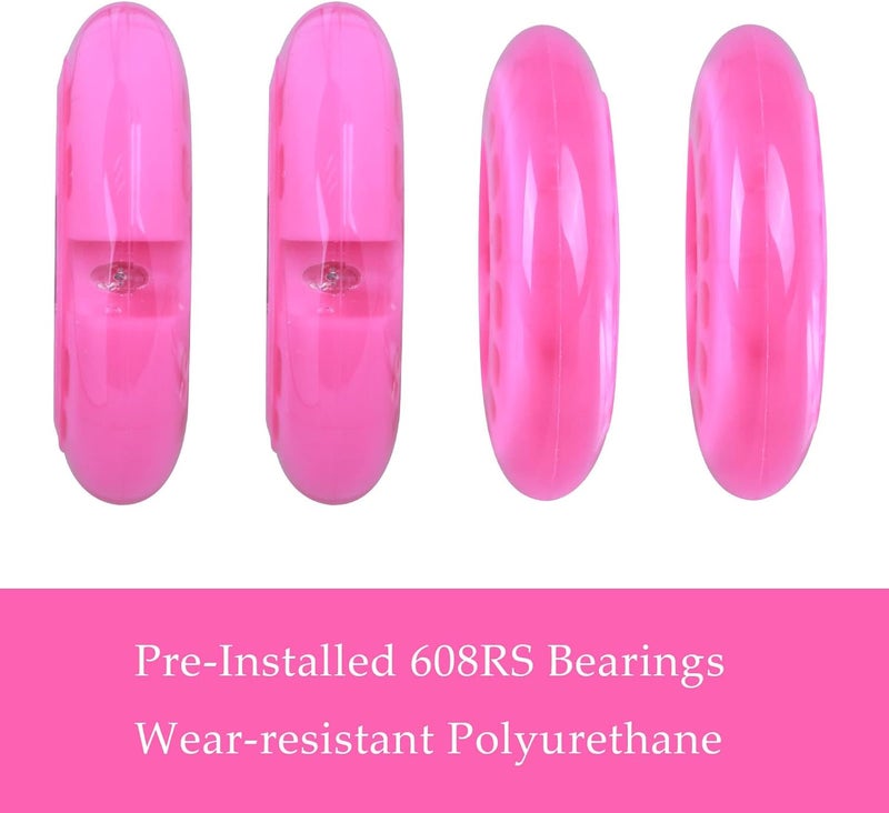 WHEELGOO Wiggle Car Polyurethane Replacement Wheels Set (Front,2P Light Up), Swing Car Tires Pack (Rear,2P Narrower) Upgrade for Ride-on Toys (Pink) - Image 4