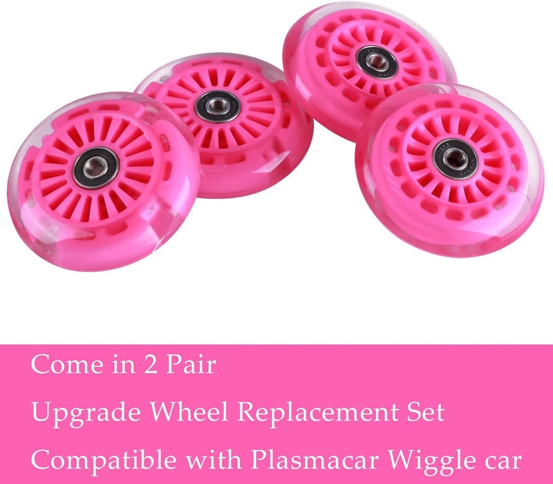 WHEELGOO Wiggle Car Polyurethane Replacement Wheels Set (Front,2P Light Up), Swing Car Tires Pack (Rear,2P Narrower) Upgrade for Ride-on Toys (Pink) - Image 5