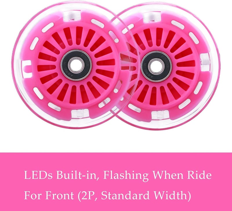 WHEELGOO Wiggle Car Polyurethane Replacement Wheels Set (Front,2P Light Up), Swing Car Tires Pack (Rear,2P Narrower) Upgrade for Ride-on Toys (Pink) - Image 2