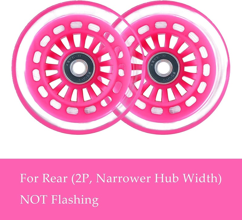 WHEELGOO Wiggle Car Polyurethane Replacement Wheels Set (Front,2P Light Up), Swing Car Tires Pack (Rear,2P Narrower) Upgrade for Ride-on Toys (Pink) - Image 3
