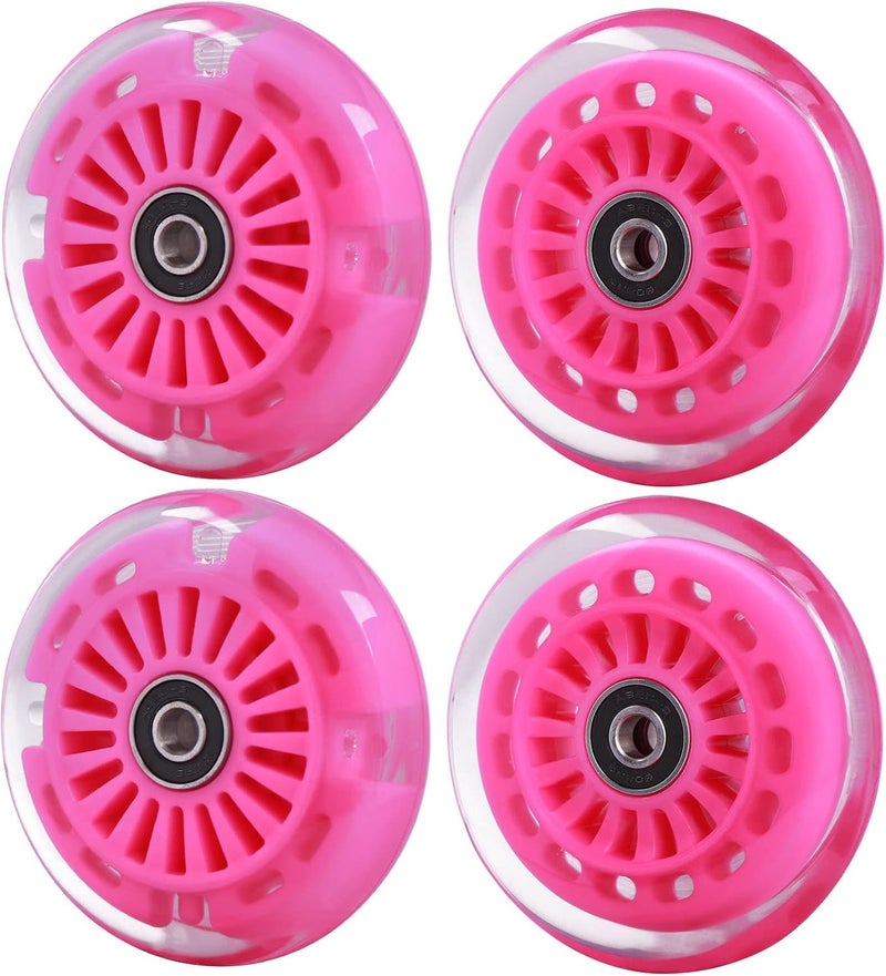 WHEELGOO Wiggle Car Polyurethane Replacement Wheels Set (Front,2P Light Up), Swing Car Tires Pack (Rear,2P Narrower) Upgrade for Ride-on Toys (Pink) - Image 1
