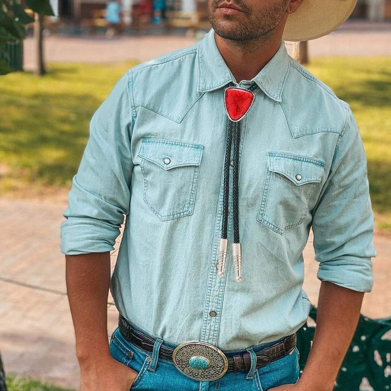 KDG Triangle Nature Agate Shape Bolo Tie Western Cowboy Celtic Black Stone Necktie For Men - Image 5