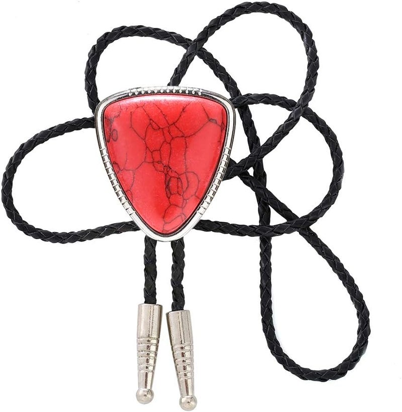 KDG Triangle Nature Agate Shape Bolo Tie Western Cowboy Celtic Black Stone Necktie For Men - Image 1